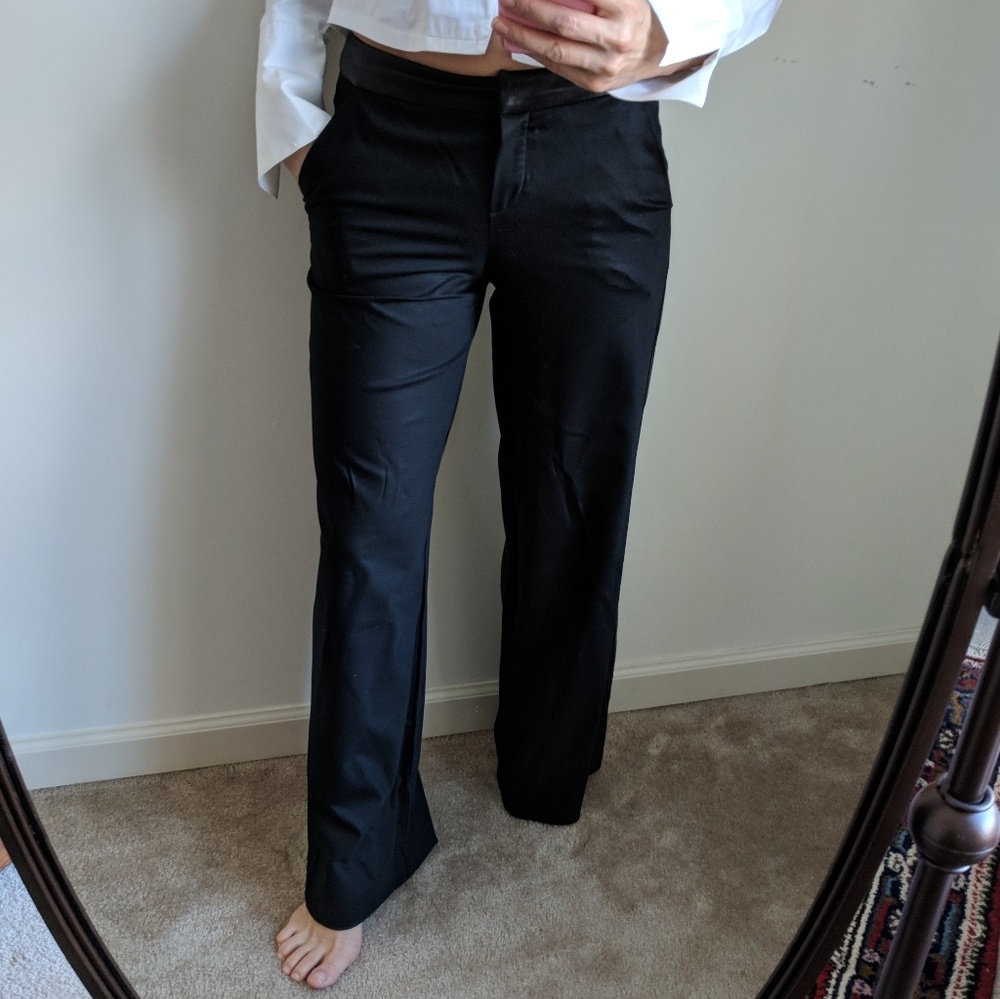 Black work thin wool pants leather belt and lines